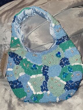 From INDIA to You Beaded Aqua, Blue & Green Clutch Bag Rt Hs M